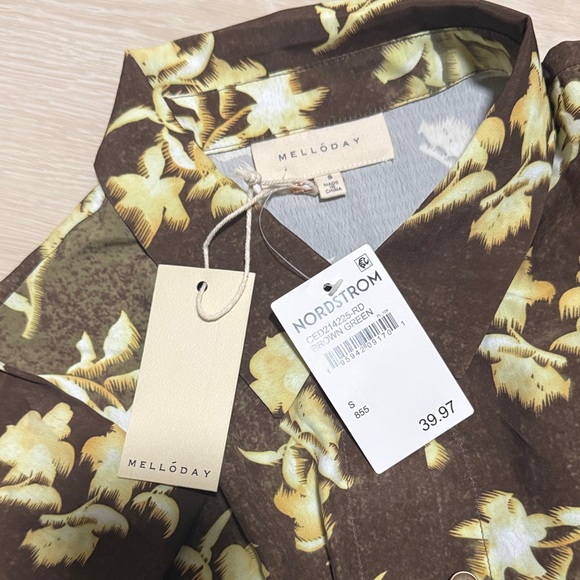 MELLODAY Brown Floral Collared Button Down Midi Dress NEW - Picture 4 of 8